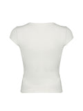 Fashionkova Sweetown White Solid Lace Trim V Neck Slim Basic Short Sleeve T Shirt Women Elegant Fashion Sexy Korean Tees