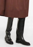 Fashionkova European and American Autumn and Winter Fashionable Round Toe Knee Length Flat Leather Boots, Size 34-46 Women's Knight Boots