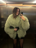 Fashionkova party look inspos Women Solid Fluffy Soft Faux Fur Short Coat Elegant Long Sleeves Cropped Overcoats Chic Autumn Winter Female Warm Outwears