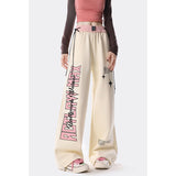 Fashionkova party outfit  Women Apricot Sweatpants Baggy Y2k Streetwear Graphic Print Jogger Pants Vintage Harajuku Wide Straight Trousers Clothes Spring