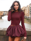 Fashionkova Valentine's Day Aesthetic Trendix Pleated Skirt 2 Piece Sets Women Burgundy Bodycon Long Sleeve Shirts Vintage Fashion High Waist Dress Suits 2024 Winter