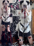 Fashionkova Autumn Winter Women Gothic Harajuku Long Sleeve T-Shirts Grunge Tees Oversize Dark Academia Top Hollow Out 2000s Japanese Y2k