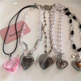 Fashionkova Y2K Heart Locket Pendant Openable Female Silver Color Stainless Steel Photo Necklace For Women Frame Charm Aesthetic EMO Jewelry