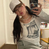Fashionkova party look inspos KOSAHIKI Graffiti Letter Print T Shirt Women Slim Crop Tops Long Sleeve Y2k Aesthetic Grunge Tees Streetwear Harajuku Tshirts