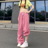 Fashionkova Party Outfit Rimocy High Waist Summer Cargo Pants Women Streetwear Drawstring Thin Parachute Pants Woman Solid Color Wide Leg Y2k Trouses