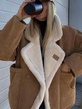 Fashionkova party look inspos Fashion Suede Thicken Coat Women Casual Turn-down Collar Single Breasted Loose Warm Jacket Chic Female Winter Lamb Wool Overcoat