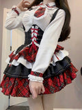 FashionKova-Japanese Kawaii Cute Dress Summer JK Girl Clothes Lolita Suit Goth Long sleeve Shirt Bandage High waist Sexy Punk Women Dresses