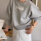 Fashionkova Embroidered Lace Flowers Pullover Sweatshirt