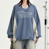 Fashionkova V-Neck Patchwork Oversized Sweatshirt