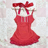 Fashionkova valentine's day aesthetic Solid color rock aesthetic suspenders casual fashion Y2K tops grunge punk hip hop emo girl street American retro sexy women tops