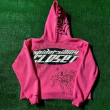 Fashionkova  Pink Hoodie Spider Web Printed Extra Large Long sleeved Hoodie Harajuku Hip Hop Fashion Sweatshirt Pullover Y2k Clothing