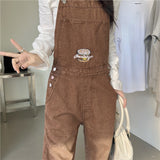 Fashionkova  Party Outfit  Spring New Jumpsuits Women Embroidered High Waist Straight Leg Full Length Denim Strap Pants Korean Style Casual Overalls Female