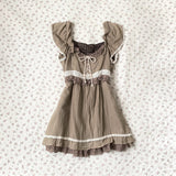 FashionKova-Fashion Y2K Summer Vintage Skirt Sexy V-neck sleeveless Brown Dress New Holiday Beach slim-fit lace mini dress Streetwear emo