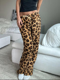 Fashionkova party outfit  Rockmore Leopard Plush Pants Women Vintage Print Loose Straight Trouser Winter Casual Baggy Female Fleece Floor Length Pants y2k