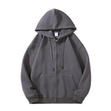 Fashionkova Solid Color Oversized Zip Up Loose Hoodie