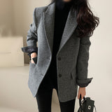 Fashionkova  Nye Outfit 2024 Autumn New Wool Coats Retro Casual Short Shoulder Pad Woolen Commuting British Style Solid