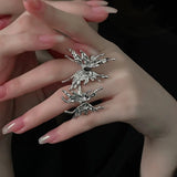 Fashionkova 2PCS SET Punk Irregular Liquid Metal Butterfly Adjustable Open Rings For Women Aesthetic Egirl Gothic Trend Insect Y2K Jewelry