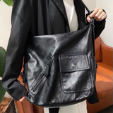 Fashionkova party outfit  MBTI Black Vintage Womens Shoulder Bag Plain Luxury Motorcycle Messenger Bag Designer Large Capacity Multi-functional Backpacks