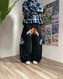 Fashionkova Hip-hop Harajuku Retro Trendy Oversized Striped Sweatpants Men Punk Style Letter Baggy Straight Casual Pants Y2K Streetwear