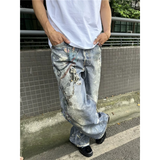 Fashionkova Blue Gray Womens Jeans High Waist Vintage Straight Baggy Denim Pants Streetwear American Style Fashion Wide Leg Denim Trouser
