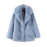 Fashionkova Party Outfit Fluffy Imitation Fox Fur Coats Women Elegant Mid-Length Lapel Long Sleeve Female Warm Coat 2024 Winter Soft Thicken Lady Outwear