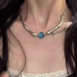 Fashionkova Punk Vintage Y2k Blue Geometry Irregular Metal Chain Choker Necklaces For Women Men Fashion Hiphop Jewelry Goth EMO Accessories