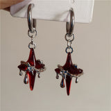Fashionkova Gothic Trendy Dark Red Cross Star Pendant Earrings For Women Men Punk Y2K Grunge European American Style Jewelry Accessories New