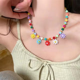 Fashionkova New Y2K Colorful Flower Statement Pendant Necklace Floral Design Neck Jewelry Beads Choker Necklaces Perfect Gift for Women Girl