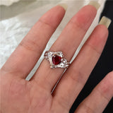 Fashionkova Goth Punk Retro Red Crystal Love Heart Cross Geometry Irregular Open Ring Set Y2K Halloween Accessories For Women Kpop Jewelry