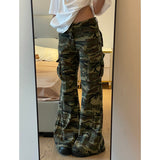 Fashionkova party outfit  Casual High Street American Retro Overalls Camouflage Loose Wide Leg Pants for Women Y2k Hip-hop Cargo Grunge Baggy Trousers