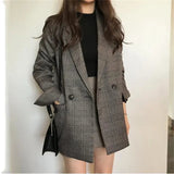 Fashionkova  Nye Outfit 2024 Women Winter Plaid Blazers Coats Korean Fashion Elegant Solid Thick Jacket Female Double Breasted Office Lady Long Overcoat