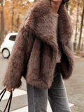 Fashionkova party look inspos Women's Brown Big Lapel Faux Fur Fury Fashion Fluffy Long Sleeved Thick Warm Fury Jacket 2024 Winter Lady Casual Street Outwear
