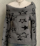 Fashionkova y2k Women's Clothing Popular Long sleeve Straight shoulder Classic Knit Tops Personality Pullover High Street Sweater Fashion ootd