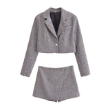 Fashionkova  Nye Outfit TRAF 2024 Autumn Office Ladies Blazer Short Suit Fashion Women Notched Single Button Chic Coats Side Zipper Shorts Set Outfits