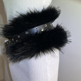 Fashionkova  Nye Outfit Punk Faux Fur Belt Y2K Metal Studded PU Leather Plush Waist Chain Faux Fur Belts Furry Sexy Vintage Waistband Hiphop Jeans Belt