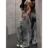 Fashionkova Female High Street Retro High Waist Trashy Jeans Y2K Baggy American 2000s Denim Trouser Women's Washed Vintage Casual Pants