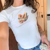 Fashionkova Women's Summer Y2K Aesthetic Baby Tee Slim Fit Cherry/Fruits/Boots Print T-Shirts Round Neck Short Sleeve Crop Tops fairycore