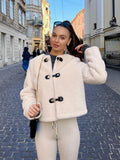 Fashionkova party look inspos Stylish Metal Button Warm Lamb Wool Jacket Women Spring Fall O Neck Short Coat With Pockets Women Casual High Street Outerwears