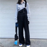 Fashionkova  Party Outfit  Japanese Loose Cute Jumpsuits Women New Cartoon Embroidery Oversized Denim Overalls Female Cuffed Wide Leg Trousers