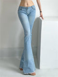 Fashionkova  Party Outfit  Women's Low Waisted Light Blue Fringed Denim Bell Bottom Pants Summer Casual Wide-leg Trousers Female Sexy Skinny Jeans