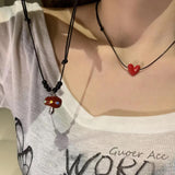 Fashionkova Korean Fashion Cute Drip Glaze Mushroom Heart Pendant Rope Chain Necklace For Women Trend Vintage 2000s Y2K Scene Accessories