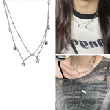 Fashionkova Star-Shaped Beads Link Chain Necklace Fashionable Neck Jewelry Y2K Star Necklace Double Layer Star Choker Gift for Girls