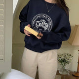 Fashionkova Vintage Logo Print Round Neck Pullover Sweatshirt