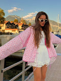 Fashionkova Y-neck Lace-up Cotton Coat Pink Floral Padded Jacket Loose Sweet Casual Japanese Cardigan Cotton-padded Coats Lady Warm Overcoat ootd outfit idea