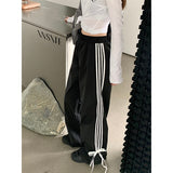 Fashionkova party outfit  Women's Striped Sweatpants Baggy Casual Y2k Streetwear Elastic Waist Wide Leg Pants Sporting Trousers Clothes 90s Gothic Hiphop