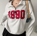 Fashionkova 90s Numbers Embroidered Half Zip Sweatshirt