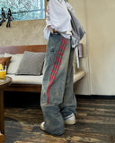 Fashionkova 90s Style Wide Red Stripe Jeans