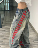 Fashionkova 90s Style Wide Red Stripe Jeans