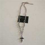 Fashionkova Punk Cross Star Natural Stone Beaded Necklace Goth Cross Chain Necklace Kpop Pendant Necklaces for Women Men Party Jewelry