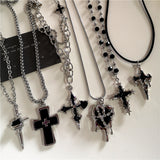 Fashionkova Gothic Trendy Y2K Black Cross Love Heart Pendant Rope Chain Necklace For Women Men Fashion Hip Hop Rave Gift Jewelry Accessories
